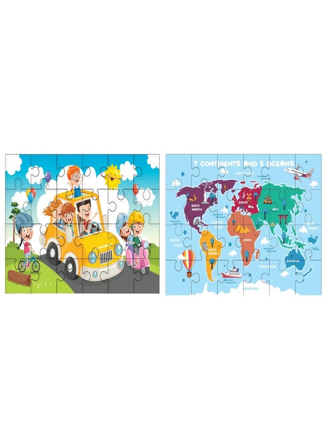 Khilonewale Combo of Wooden Transport & World Map Jigsaw Puzzles - 24-Piece Educational Vehicle & Geography Puzzle Toy for Kids, Toddlers & Preschoolers - Image 1